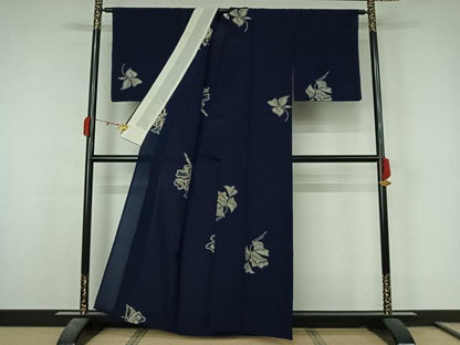 平和屋着物▽上質な小紋　単衣　寿光織　草花文　正絹　逸品　AABL0477jh