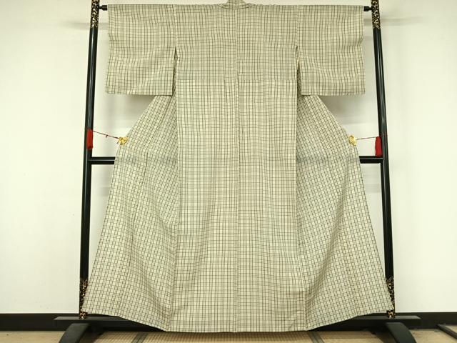 平和屋着物＊夏物　紗紬　格子　正絹　逸品　AABL0479jh