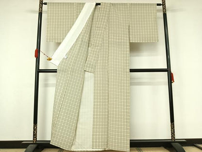 平和屋着物＊夏物　紗紬　格子　正絹　逸品　AABL0479jh