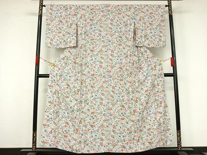 平和屋着物▽上質な小紋　単衣　花唐草文　正絹　逸品　AABL0480jh