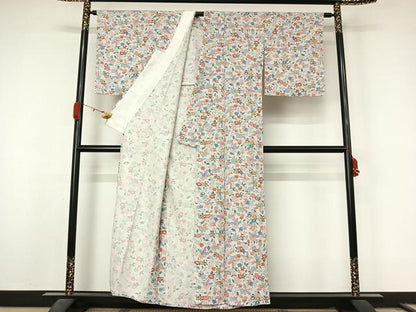 平和屋着物▽上質な小紋　単衣　花唐草文　正絹　逸品　AABL0480jh