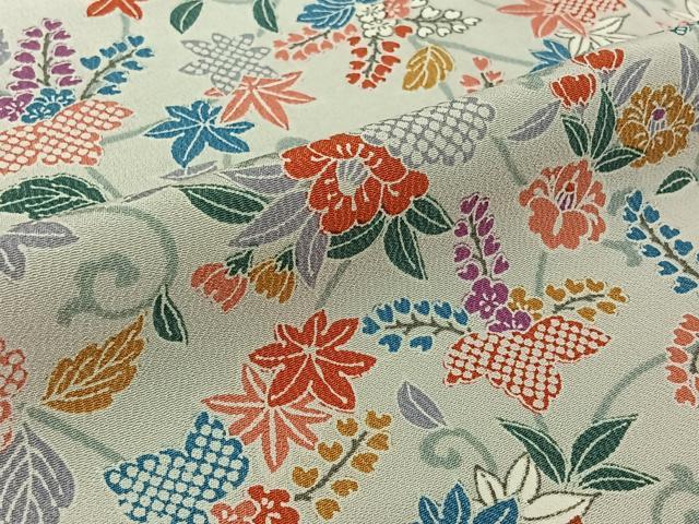 平和屋着物▽上質な小紋　単衣　花唐草文　正絹　逸品　AABL0480jh