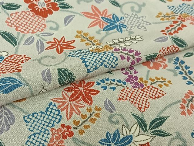 平和屋着物▽上質な小紋　単衣　花唐草文　正絹　逸品　AABL0480jh