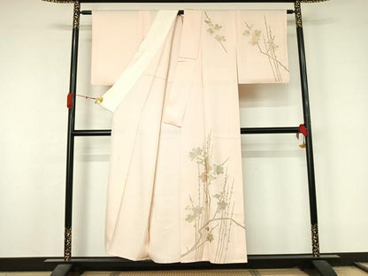 平和屋着物▽金彩友禅　卓越技能者・名工・和田光正　訪問着　単衣　枝梅文　金銀彩　正絹　逸品　AABL0481jh