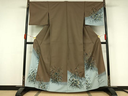 平和屋着物▽訪問着　単衣　草葉文　金彩　洗える着物　AABL0485jh