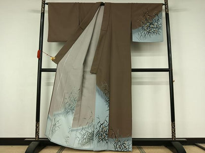 平和屋着物▽訪問着　単衣　草葉文　金彩　洗える着物　AABL0485jh