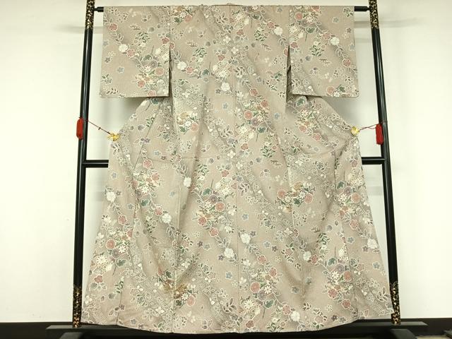 平和屋着物▽上質な小紋　単衣　地紙舞花文　金彩　正絹　逸品　AABL0489jh