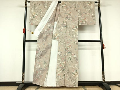平和屋着物▽上質な小紋　単衣　地紙舞花文　金彩　正絹　逸品　AABL0489jh