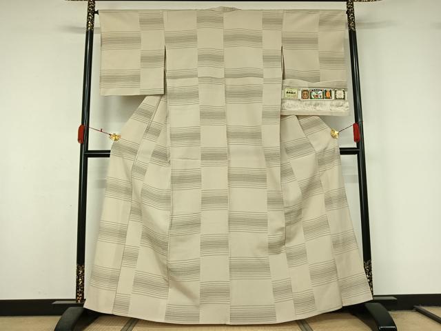 平和屋着物▽本塩沢　単衣　横段文　証紙付き　大丸織物謹製　正絹　逸品　AABL0490jh