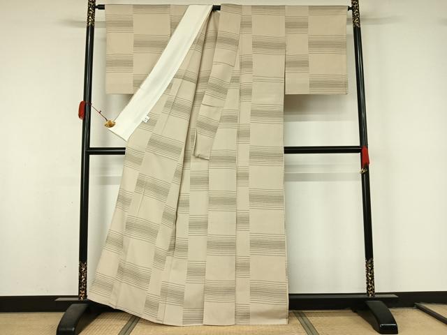 平和屋着物▽本塩沢　単衣　横段文　証紙付き　大丸織物謹製　正絹　逸品　AABL0490jh