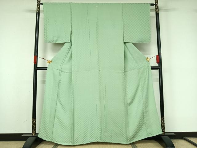平和屋着物▽上質な色無地　単衣　松皮菱地紋　夏虫色　正絹　逸品　AABL0491jh