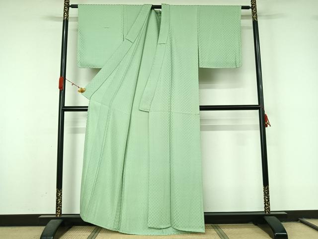 平和屋着物▽上質な色無地　単衣　松皮菱地紋　夏虫色　正絹　逸品　AABL0491jh