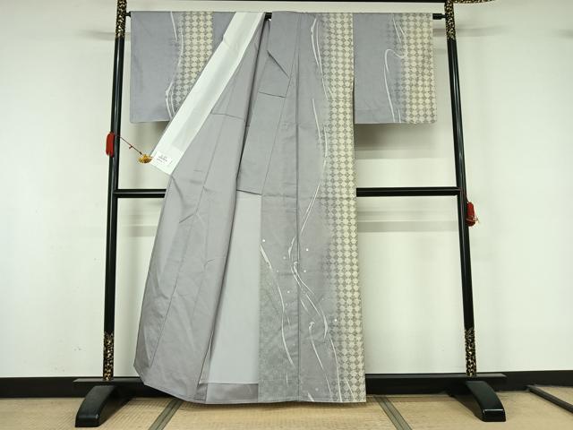 平和屋着物▽本場染大島紬　訪問着　単衣　流水文　金銀彩　正絹　逸品　未使用　AABL0492jh