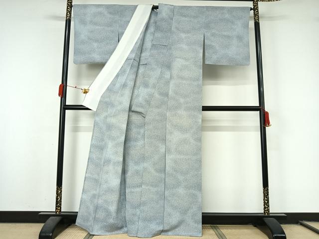 平和屋着物▽上質な小紋　単衣　作家物　霞文　鬼しぼ縮緬　正絹　逸品　AABL0494jh