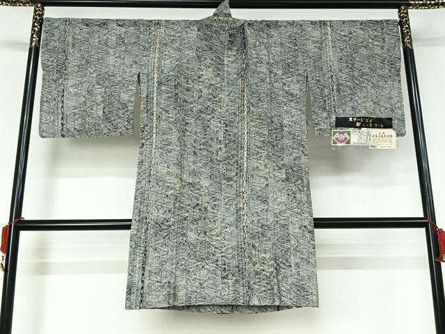 平和屋着物▽奄美伝統染色家 赤塚次男 道中着 スリーシーズン 春夏秋 塵除け 本場奄美大島本泥染 霞文 証紙付き 正絹 逸品 AABL0495jh