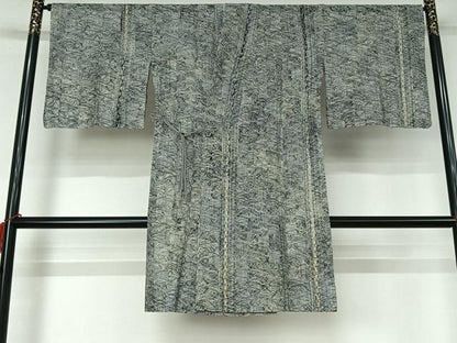 平和屋着物▽奄美伝統染色家 赤塚次男 道中着 スリーシーズン 春夏秋 塵除け 本場奄美大島本泥染 霞文 証紙付き 正絹 逸品 AABL0495jh