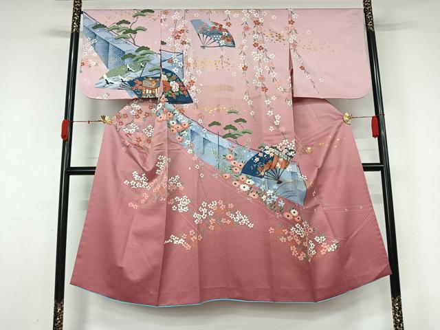 平和屋着物▽訪問着　単衣　洗面流水花文　暈し染め　金彩　洗える着物　AABL0497jh