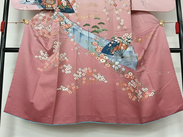 平和屋着物▽訪問着　単衣　洗面流水花文　暈し染め　金彩　洗える着物　AABL0497jh