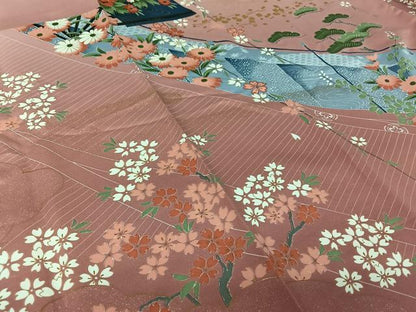 平和屋着物▽訪問着　単衣　洗面流水花文　暈し染め　金彩　洗える着物　AABL0497jh