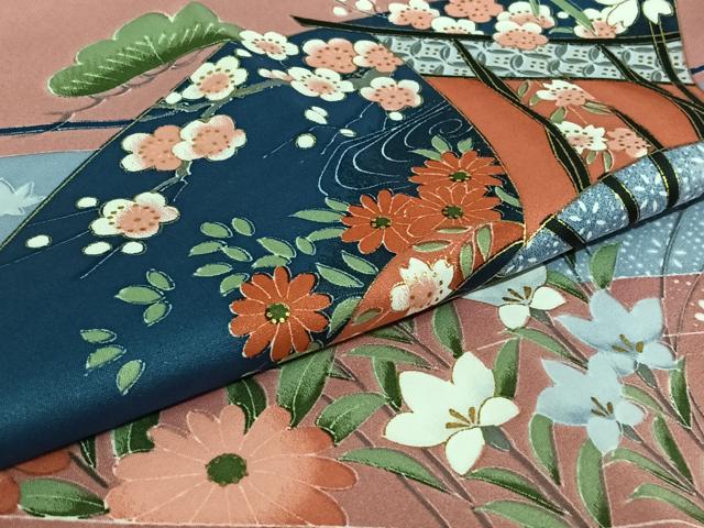 平和屋着物▽訪問着　単衣　洗面流水花文　暈し染め　金彩　洗える着物　AABL0497jh