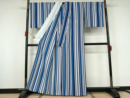 平和屋着物▽小紋　単衣　縞　洗える着物　AABL0499jh