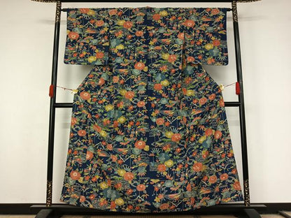 平和屋着物▽上質な小紋　単衣　型染め　松竹梅　正絹　逸品　AABL0500jh