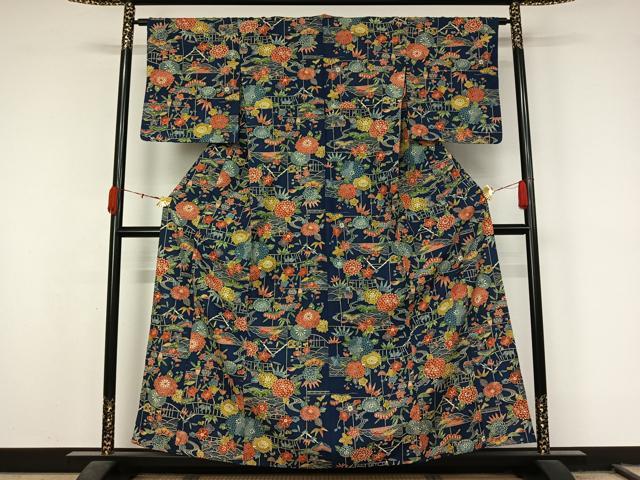 平和屋着物▽上質な小紋　単衣　型染め　松竹梅　正絹　逸品　AABL0500jh