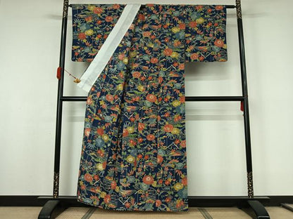 平和屋着物▽上質な小紋　単衣　型染め　松竹梅　正絹　逸品　AABL0500jh