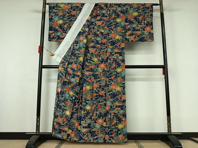 平和屋着物▽上質な小紋　単衣　型染め　松竹梅　正絹　逸品　AABL0500jh