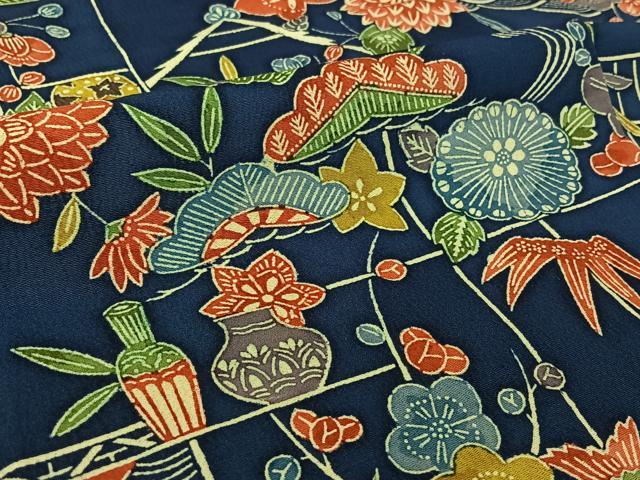平和屋着物▽上質な小紋　単衣　型染め　松竹梅　正絹　逸品　AABL0500jh