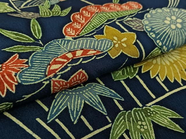 平和屋着物▽上質な小紋　単衣　型染め　松竹梅　正絹　逸品　AABL0500jh