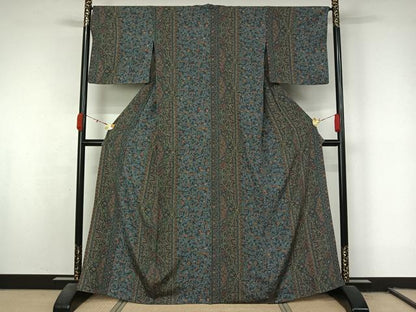 平和屋着物▽上質な小紋　単衣　更紗花間道　正絹　逸品　AABL0504jh