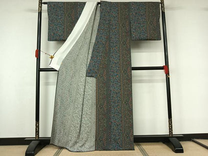 平和屋着物▽上質な小紋　単衣　更紗花間道　正絹　逸品　AABL0504jh