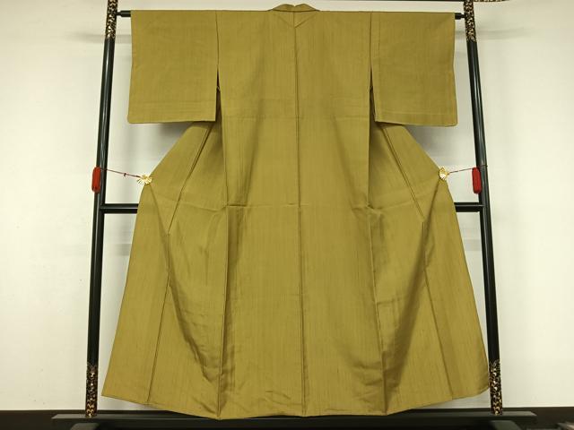 平和屋着物▽上質な紬 　単衣　 青朽葉色　正絹　逸品　未使用　AABL0509jh