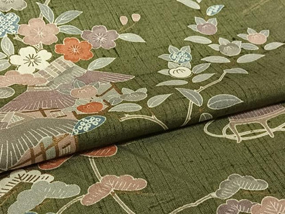 平和屋着物▽訪問着　単衣　友禅　紬地　風景花文　金彩　正絹　逸品　AABL0510jh