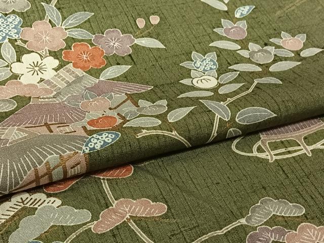 平和屋着物▽訪問着　単衣　友禅　紬地　風景花文　金彩　正絹　逸品　AABL0510jh