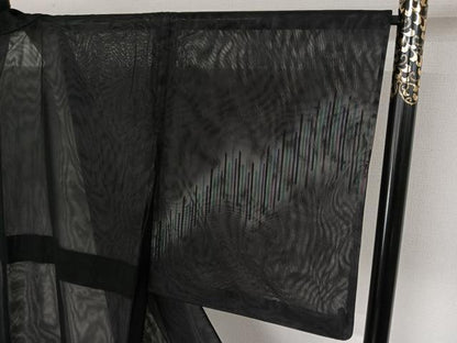 平和屋着物▽訪問着　無双　紗袷　紗×紗　縞　暈し染め　黒地　正絹　逸品　AABL0514jh