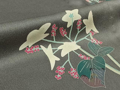 平和屋着物▽本加賀友禅作家　由水煌人　訪問着　単衣　草花文　三越扱い　正絹　逸品　AABL0515jh