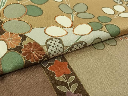 平和屋着物▽訪問着　単衣　駒刺繍　草花文　金糸　金彩　正絹　逸品　未使用　AABL0517jh