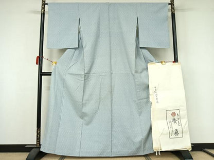 平和屋着物▽京都祇園の老舗　ぎをん齋藤　紬　単衣　網目文　たとう紙付き　正絹　逸品　AABL0518jh