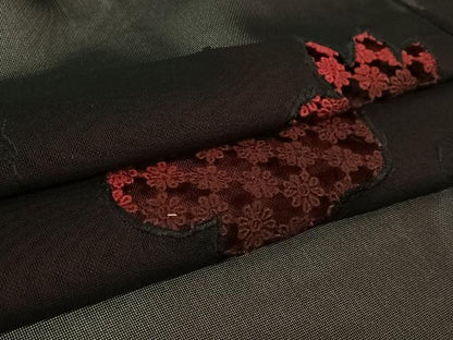 平和屋着物▽羽織　スリーシーズン　春夏秋　塵除け　草花文　黒地　正絹　逸品　未使用　AABL0520jh