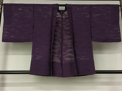 平和屋着物▽羽織　スリーシーズン　春夏秋　塵除け　幾何学文様　葡萄色　正絹　逸品　AABL0521jh