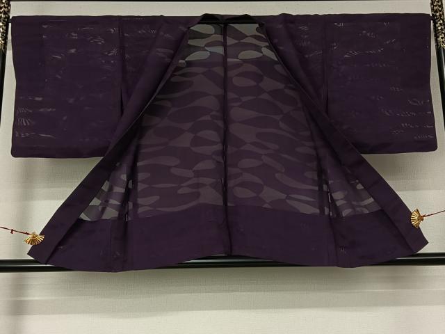 平和屋着物▽羽織　スリーシーズン　春夏秋　塵除け　幾何学文様　葡萄色　正絹　逸品　AABL0521jh