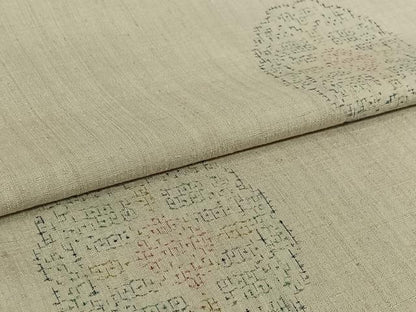 平和屋着物▽重要無形文化財　本場結城紬　単衣　80亀甲　花丸文　鑑定書付き　岡本弘作　正絹　逸品　AABL0522jh