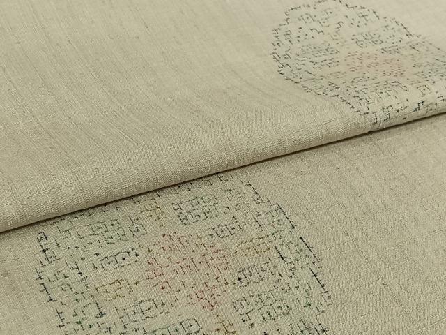 平和屋着物▽重要無形文化財　本場結城紬　単衣　80亀甲　花丸文　鑑定書付き　岡本弘作　正絹　逸品　AABL0522jh