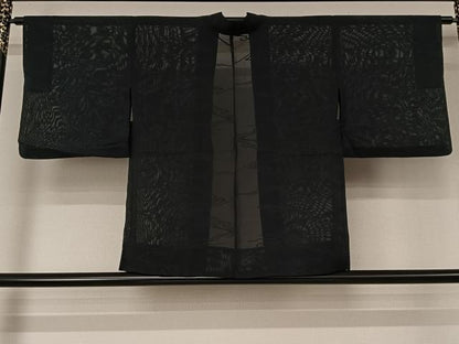 平和屋着物▽羽織　スリーシーズン　春夏秋　塵除け　流水文　黒地　正絹　逸品　AABL0526jh