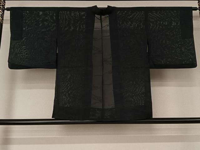 平和屋着物▽羽織　スリーシーズン　春夏秋　塵除け　流水文　黒地　正絹　逸品　AABL0526jh