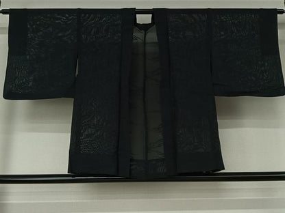 平和屋着物▽羽織　スリーシーズン　春夏秋　塵除け　流水文　黒地　正絹　逸品　AABL0526jh