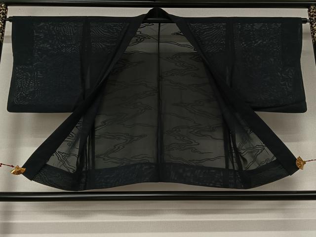 平和屋着物▽羽織　スリーシーズン　春夏秋　塵除け　流水文　黒地　正絹　逸品　AABL0526jh