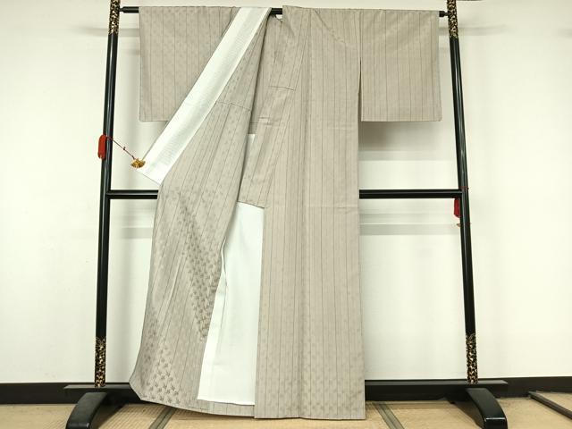 平和屋着物▽米沢　白根沢　紬　単衣　もじり織　綟子織　飛鳥文　正絹　逸品　AABL0528jh